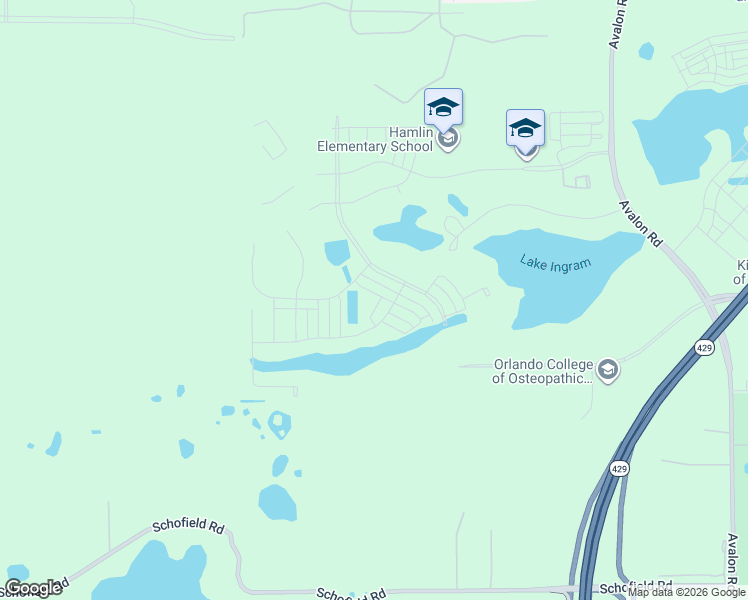 map of restaurants, bars, coffee shops, grocery stores, and more near 17432 Lake Ingram Road in Winter Garden