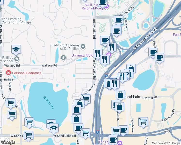 map of restaurants, bars, coffee shops, grocery stores, and more near 6826 Dolce Way in Orlando