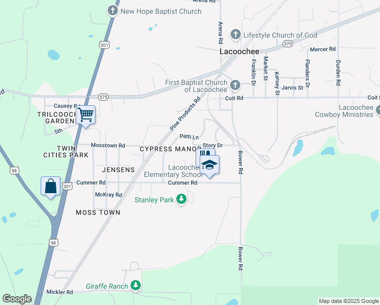 map of restaurants, bars, coffee shops, grocery stores, and more near 38724 Barbara Lane in Dade City
