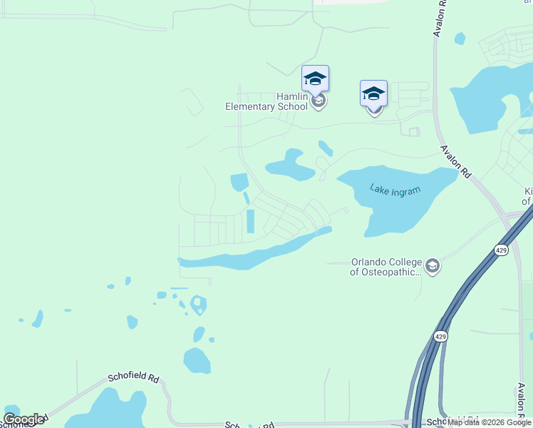 map of restaurants, bars, coffee shops, grocery stores, and more near 17432 Lake Ingram Road in Winter Garden