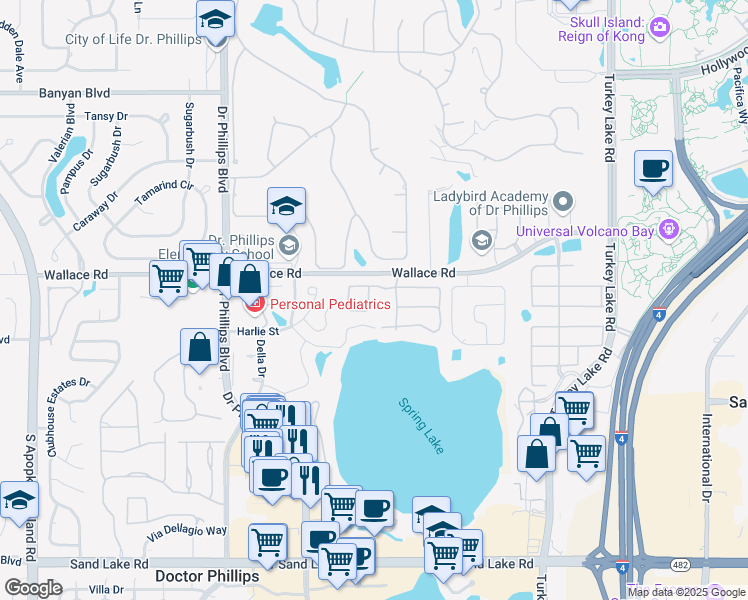 map of restaurants, bars, coffee shops, grocery stores, and more near 7020 Stonehedge Drive in Orlando