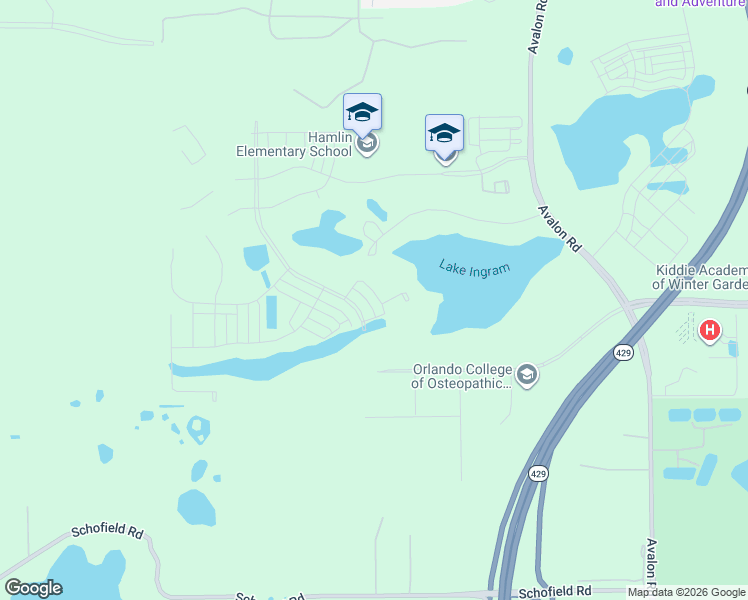 map of restaurants, bars, coffee shops, grocery stores, and more near 17439 Lake Ingram Road in Winter Garden