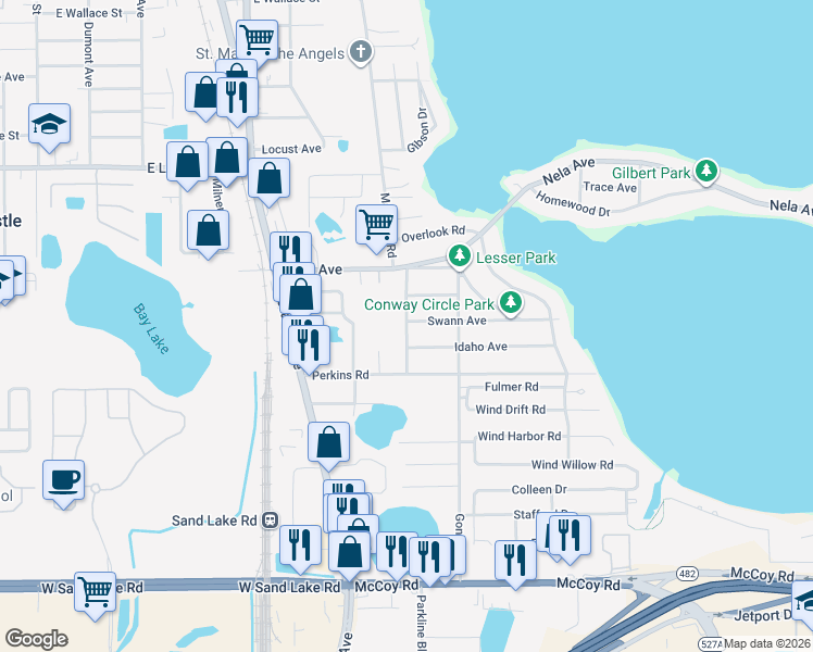 map of restaurants, bars, coffee shops, grocery stores, and more near 7327 Matchett Road in Belle Isle
