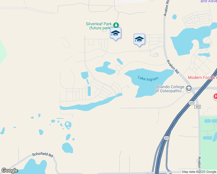 map of restaurants, bars, coffee shops, grocery stores, and more near 17432 Lake Ingram Road in Winter Garden