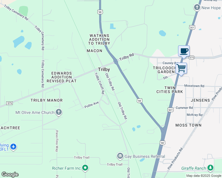 map of restaurants, bars, coffee shops, grocery stores, and more near 20703 Old Trilby Road in Dade City