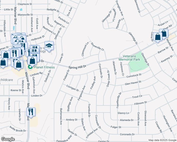 map of restaurants, bars, coffee shops, grocery stores, and more near 11497 Deep Creek Drive in Spring Hill