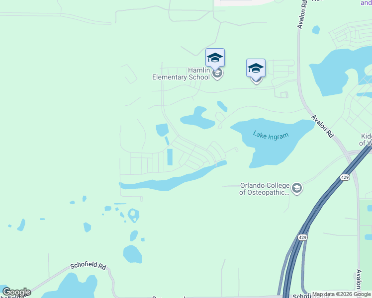 map of restaurants, bars, coffee shops, grocery stores, and more near 17432 Lake Ingram Road in Winter Garden