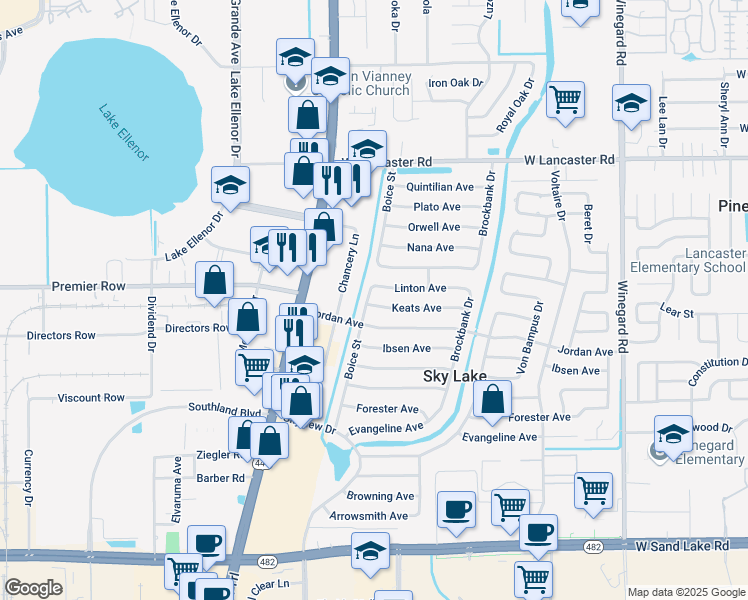 map of restaurants, bars, coffee shops, grocery stores, and more near in Belle Isle
