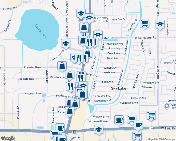 map of restaurants, bars, coffee shops, grocery stores, and more near 7309 South Orange Blossom Trail in Orlando