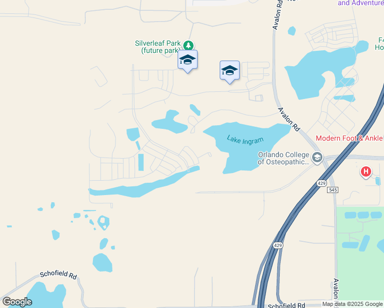map of restaurants, bars, coffee shops, grocery stores, and more near 17439 Lake Ingram Road in Winter Garden