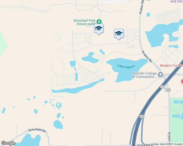 map of restaurants, bars, coffee shops, grocery stores, and more near 17432 Lake Ingram Road in Winter Garden