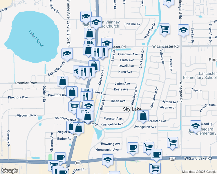 map of restaurants, bars, coffee shops, grocery stores, and more near in Belle Isle