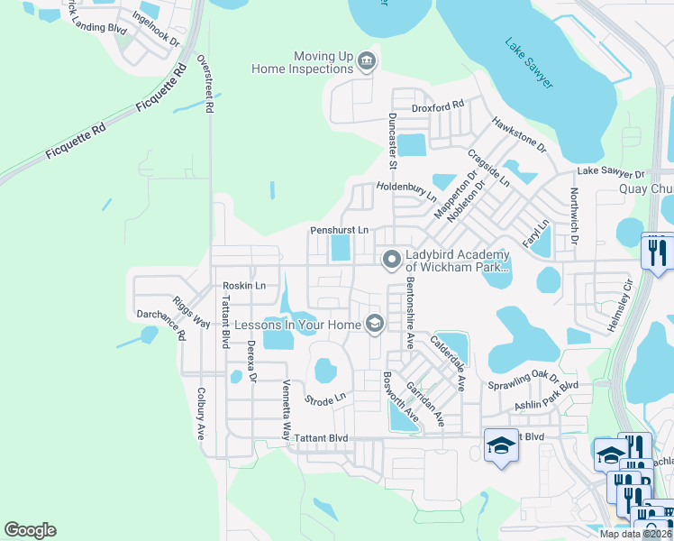 map of restaurants, bars, coffee shops, grocery stores, and more near 7230 Penkridge Lane in Windermere