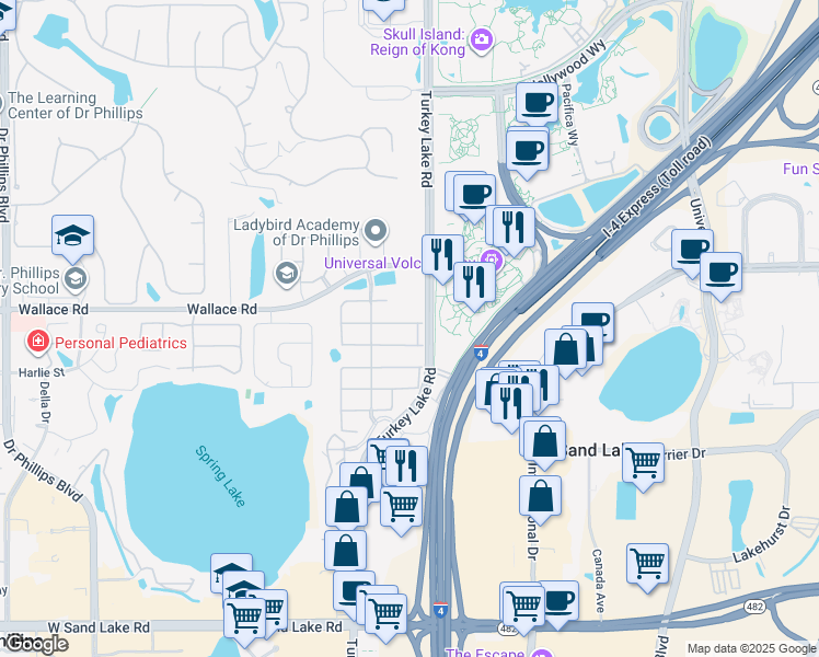 map of restaurants, bars, coffee shops, grocery stores, and more near 6826 Dolce Way in Orlando