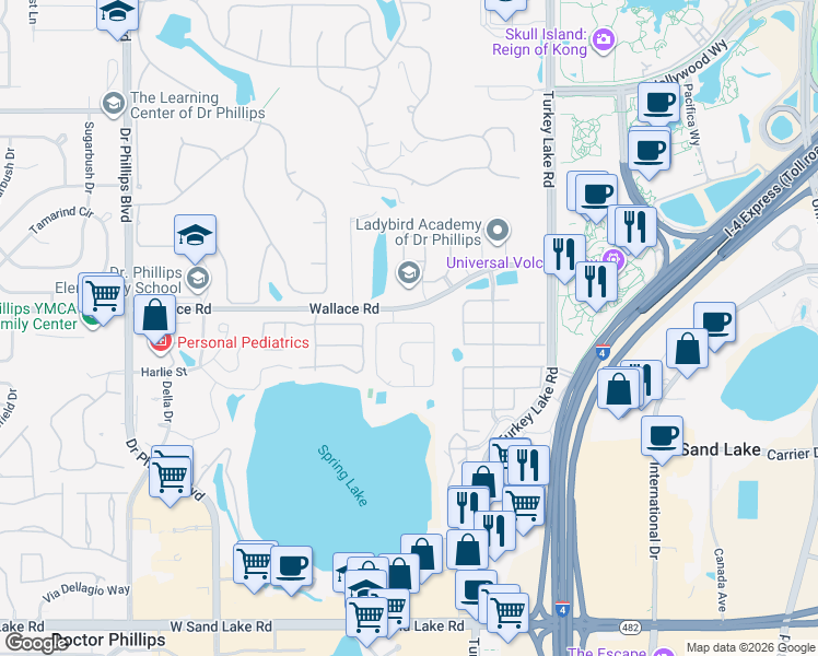 map of restaurants, bars, coffee shops, grocery stores, and more near 7011 Villa Estelle Drive in Orlando