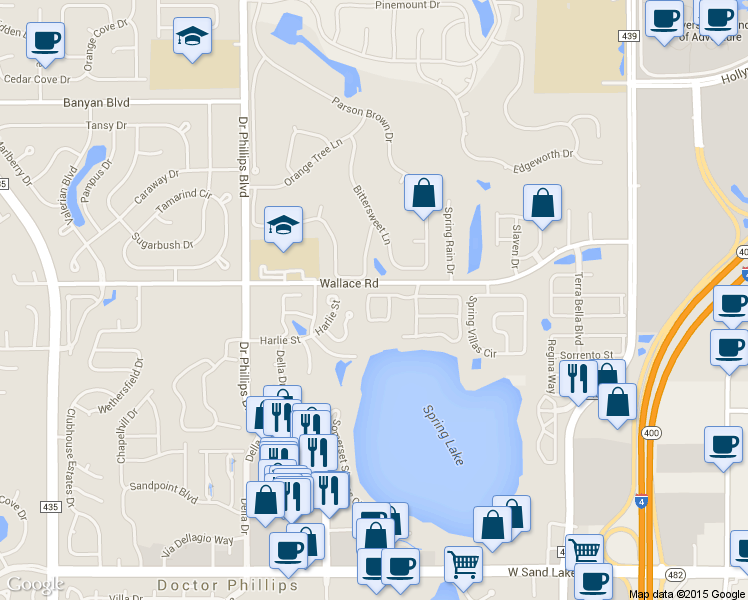 map of restaurants, bars, coffee shops, grocery stores, and more near 7548 Bayport Road in Orlando