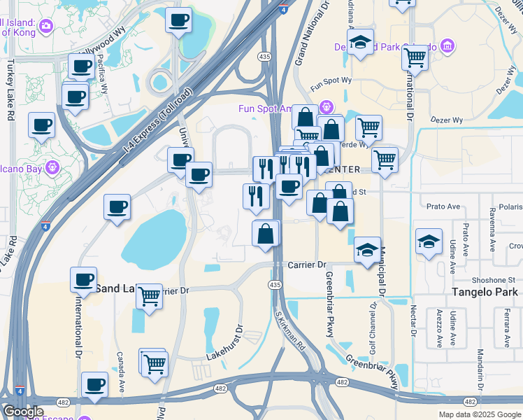map of restaurants, bars, coffee shops, grocery stores, and more near 7050 South Kirkman Road in Orlando
