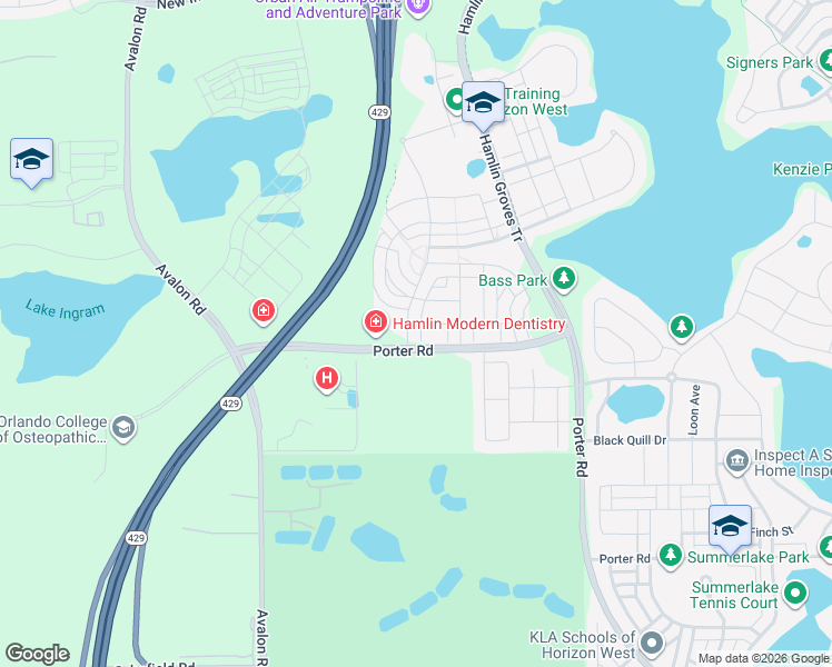 map of restaurants, bars, coffee shops, grocery stores, and more near 15651 Honeybell Drive in Winter Garden