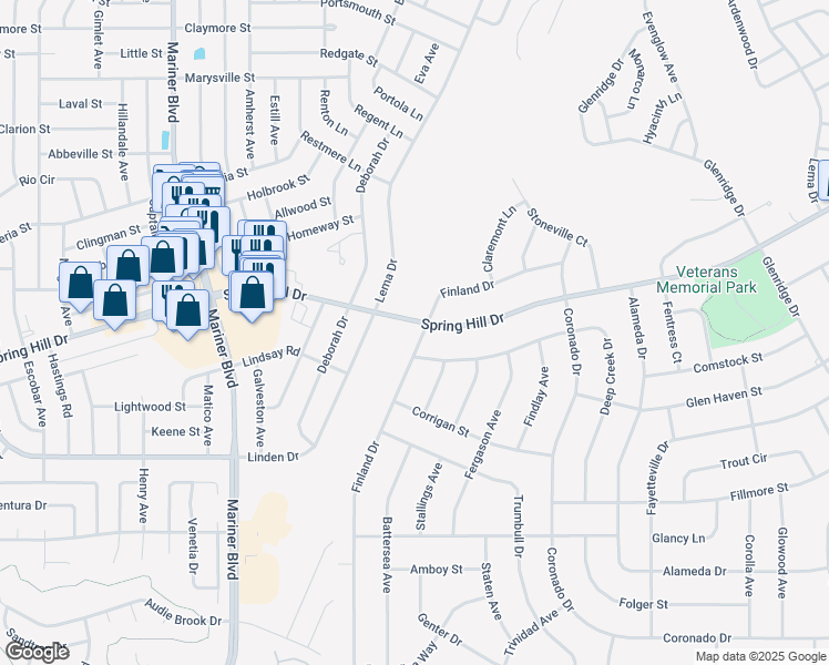 map of restaurants, bars, coffee shops, grocery stores, and more near 2054 Lema Drive in Spring Hill