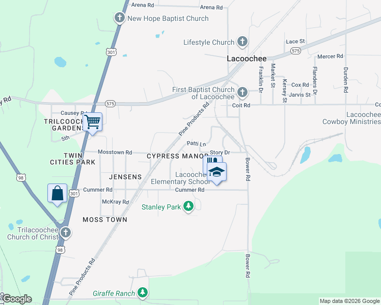 map of restaurants, bars, coffee shops, grocery stores, and more near 38701 Barbara Lane in Dade City