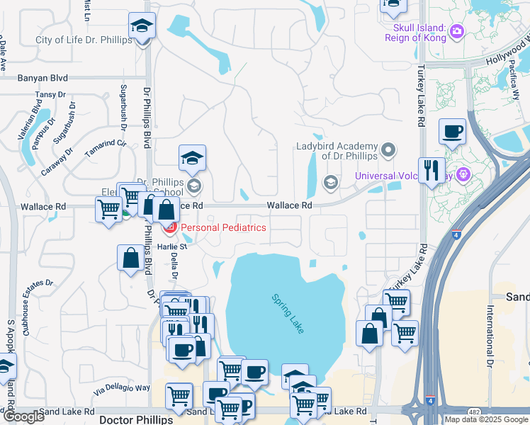map of restaurants, bars, coffee shops, grocery stores, and more near 6854 Bittersweet Lane in Orlando
