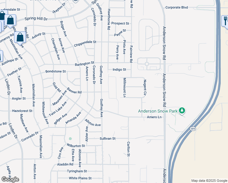 map of restaurants, bars, coffee shops, grocery stores, and more near 2083 Millmount Lane in Spring Hill