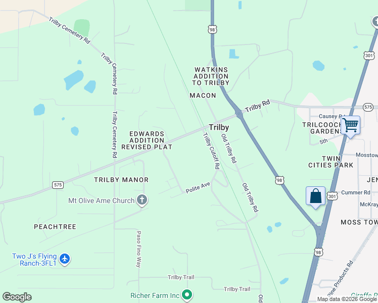map of restaurants, bars, coffee shops, grocery stores, and more near 37352 Trilby Road in Dade City