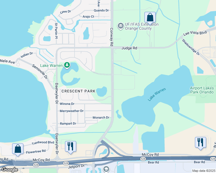 map of restaurants, bars, coffee shops, grocery stores, and more near 5001 Lake Warren Dr in Orlando