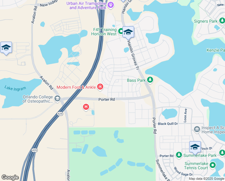 map of restaurants, bars, coffee shops, grocery stores, and more near 15651 Honeybell Drive in Winter Garden