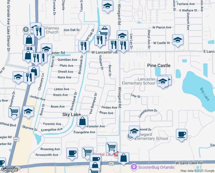 map of restaurants, bars, coffee shops, grocery stores, and more near 712 Nana Avenue in Orlando