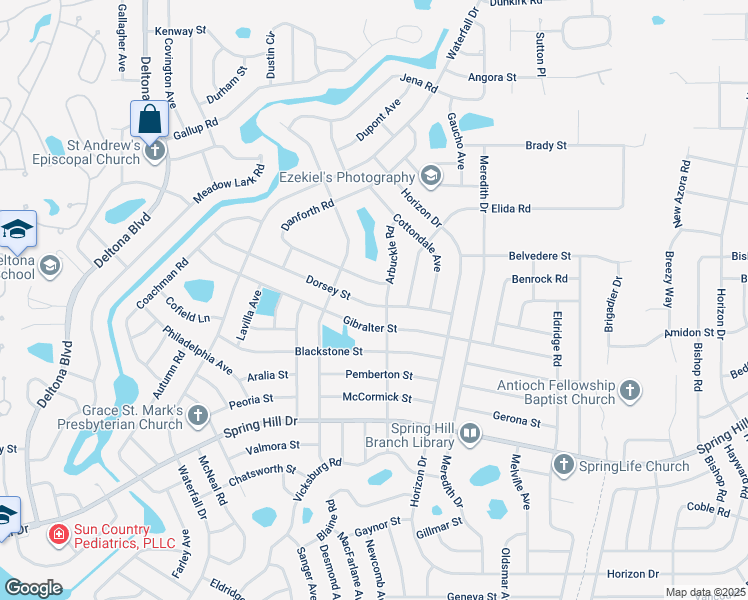map of restaurants, bars, coffee shops, grocery stores, and more near 9071 Dorsey Street in Spring Hill