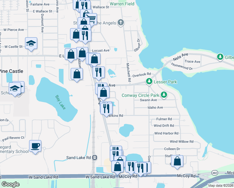 map of restaurants, bars, coffee shops, grocery stores, and more near 1314 Nevada Avenue in Orlando
