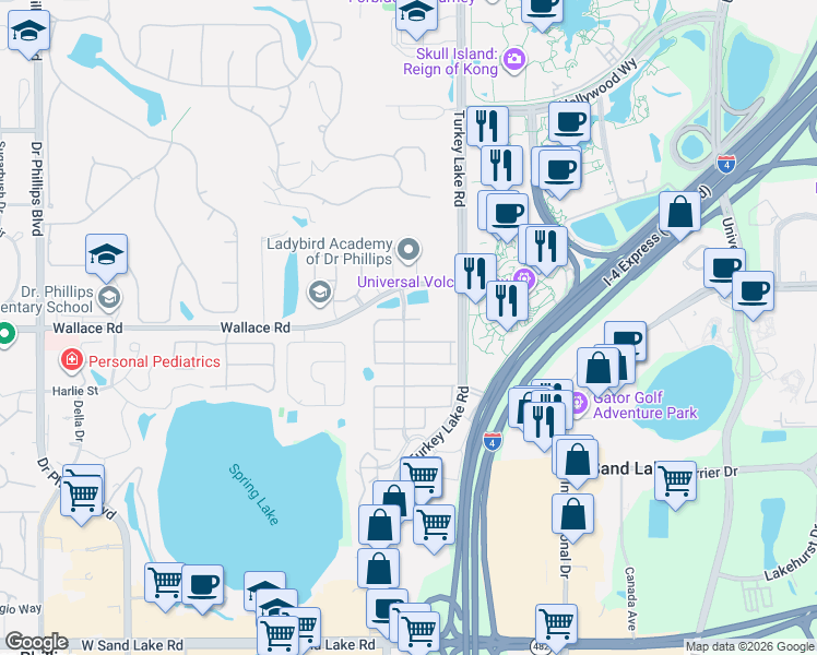 map of restaurants, bars, coffee shops, grocery stores, and more near 6935 Brescia Way in Orlando