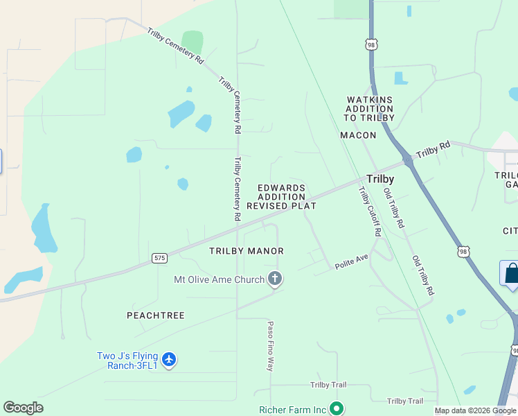 map of restaurants, bars, coffee shops, grocery stores, and more near 20750 Trilby Cemetery Road in Dade City
