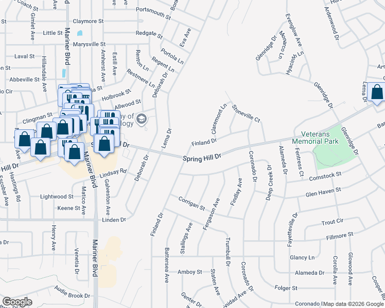map of restaurants, bars, coffee shops, grocery stores, and more near 2044 Finland Drive in Spring Hill