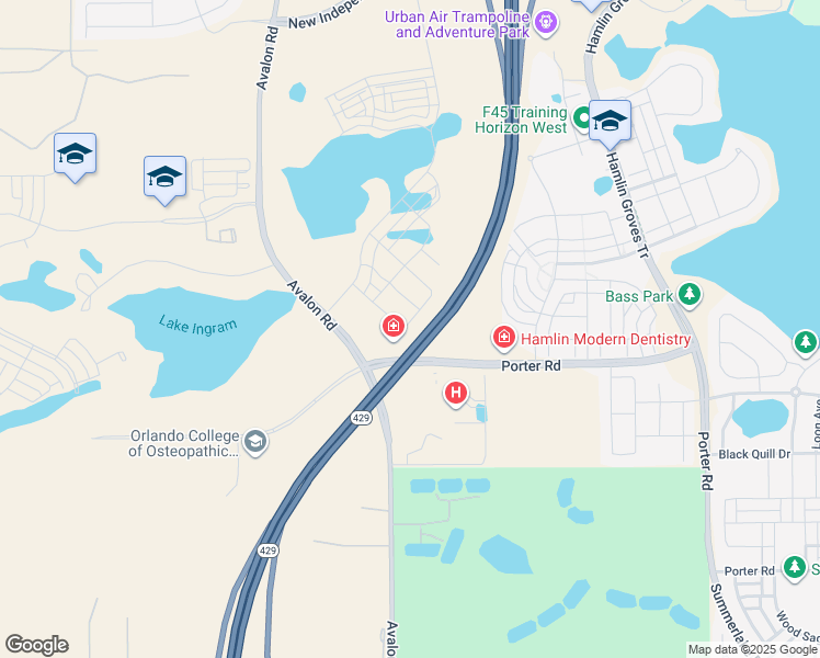 map of restaurants, bars, coffee shops, grocery stores, and more near 15380 Porter Road in Winter Garden