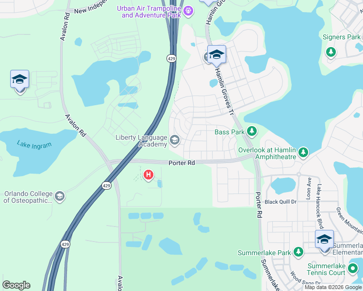 map of restaurants, bars, coffee shops, grocery stores, and more near 15573 Honeybell Drive in Winter Garden