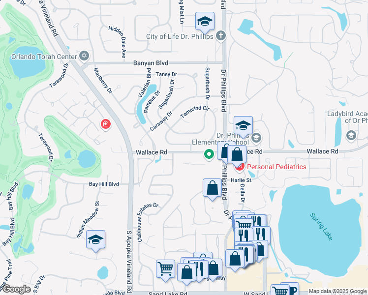 map of restaurants, bars, coffee shops, grocery stores, and more near 6805 Tamarind Circle in Orlando