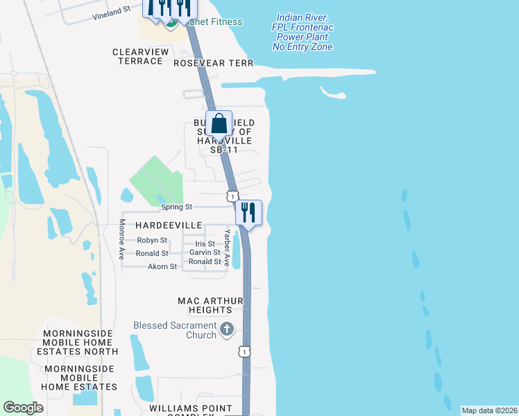 map of restaurants, bars, coffee shops, grocery stores, and more near 5410 Edgewater Court in Cocoa