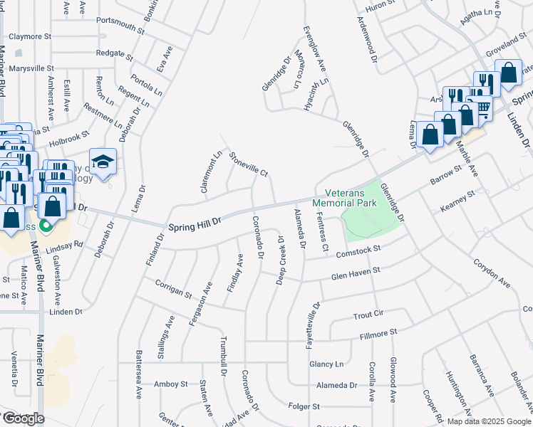 map of restaurants, bars, coffee shops, grocery stores, and more near 12088 Spring Hill Drive in Spring Hill