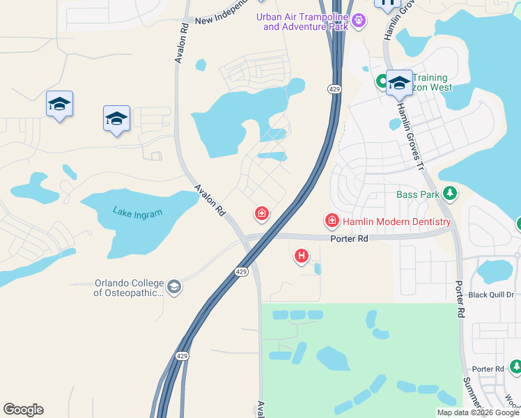 map of restaurants, bars, coffee shops, grocery stores, and more near 15380 Porter Road in Winter Garden