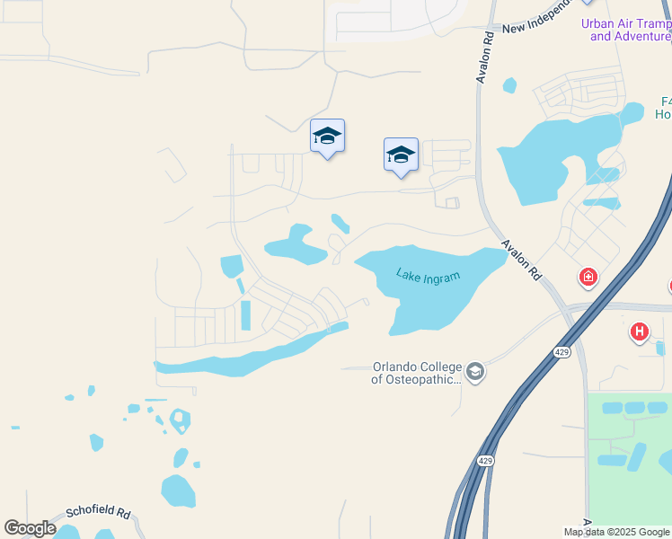 map of restaurants, bars, coffee shops, grocery stores, and more near 17530 Lake Ingram Road in Winter Garden