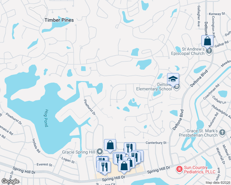 map of restaurants, bars, coffee shops, grocery stores, and more near 7266 Rosemont Lane in Spring Hill