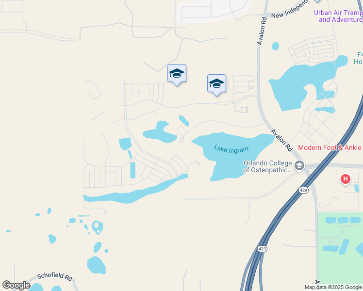 map of restaurants, bars, coffee shops, grocery stores, and more near 17512 Lake Ingram Road in Winter Garden