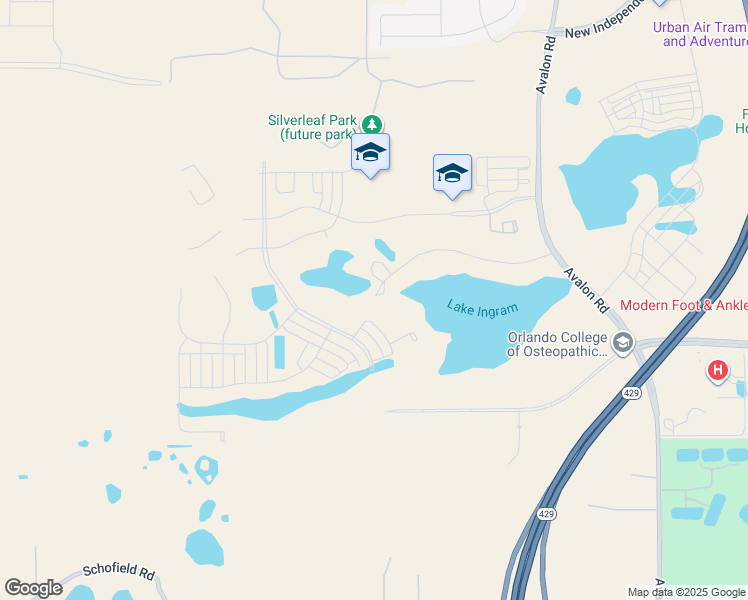 map of restaurants, bars, coffee shops, grocery stores, and more near 17598 Lake Ingram Road in Winter Garden