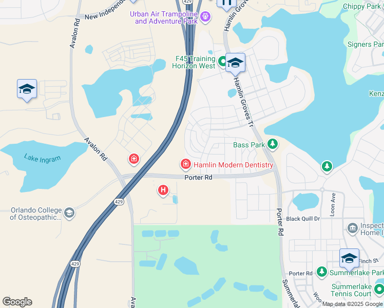 map of restaurants, bars, coffee shops, grocery stores, and more near 15573 Honeybell Drive in Winter Garden
