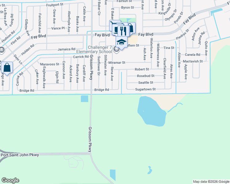 map of restaurants, bars, coffee shops, grocery stores, and more near 4881 Bridge Road in Cocoa