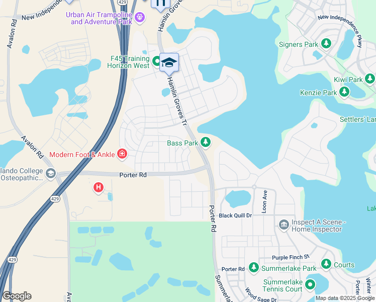 map of restaurants, bars, coffee shops, grocery stores, and more near 6519 Calamondin Drive in Winter Garden