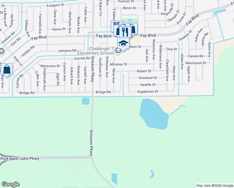map of restaurants, bars, coffee shops, grocery stores, and more near 4881 Bridge Road in Cocoa