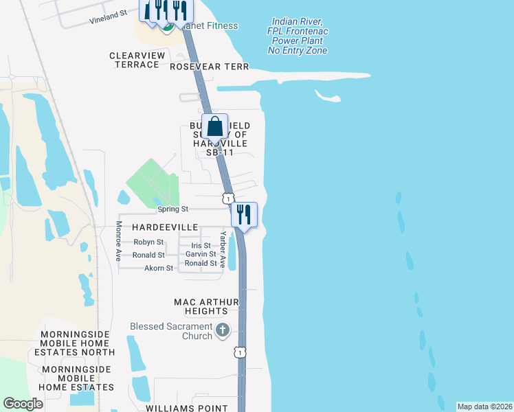 map of restaurants, bars, coffee shops, grocery stores, and more near 5410 Edgewater Court in Cocoa